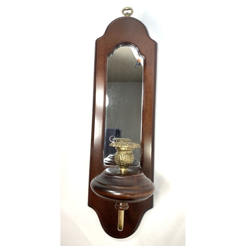 Bombay Company‎ Wood Wall Candle Sconce Mirrored Brass Vintage 80s